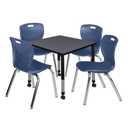 Regency Tables > Height Adjustable > Square Mobile Table & Chair Sets, 30 W, 30 L, 23-34 H, Grey TB3030GYAPCBK40NV